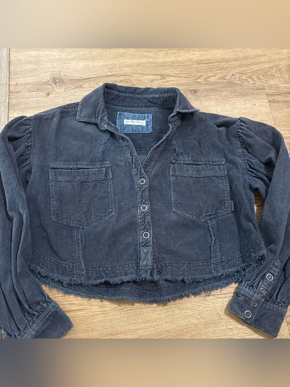 Distressed wash free people cropped jacket